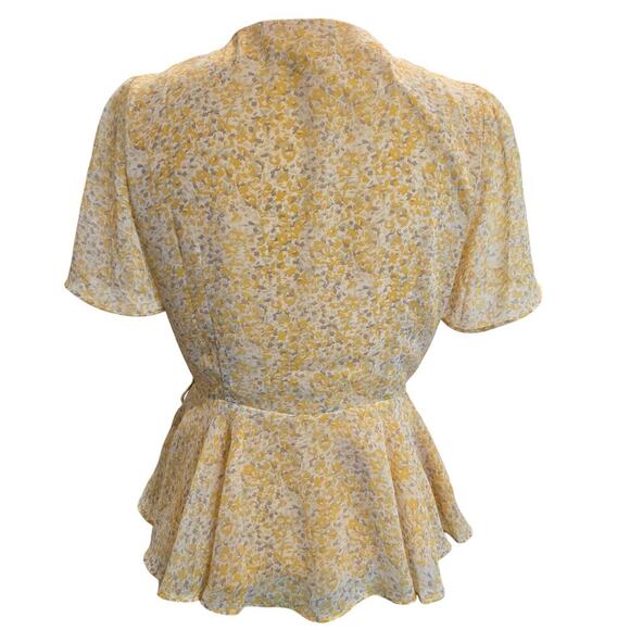 Skies Are Blue Floral Wrap Blouse Flutter Sleeve Sz S Cottage Core Femme - Picture 7 of 11